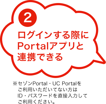 2.���O�C������ۂ�Portal�A�v���ƘA�g�ł��� ���Z�]��Portal�EUC Portal�������p���������ĂȂ�����ID�E�p�X���[�h�𒼐ړ��͂��Ă����p���������B